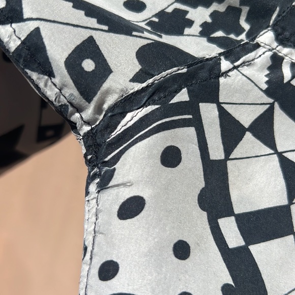 Vintage Silk Black and White Star Pop Art Print Baccini Button Down, Size M - Picture 4 of 6